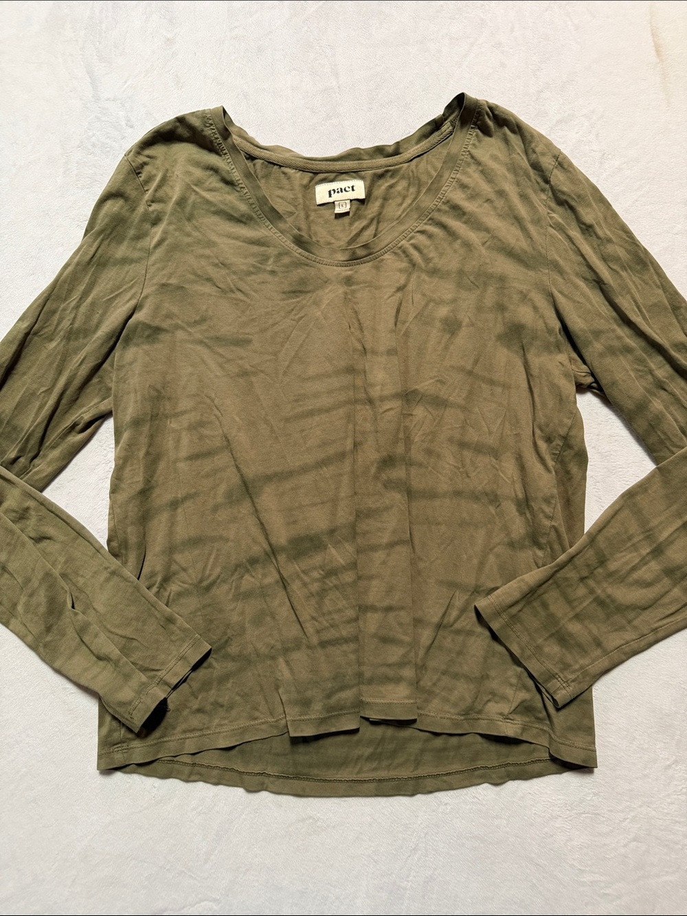 Pact Olive Green Long Sleeve Scoop Neck Tee organic cotton